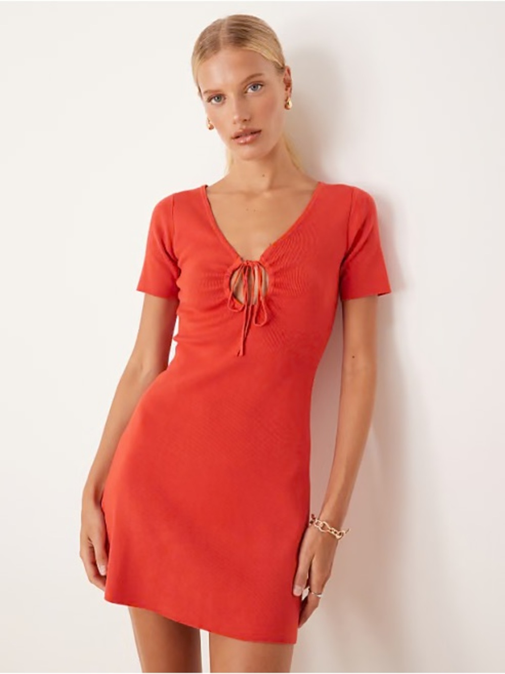 Mango Red Tie-Front Mini Dress